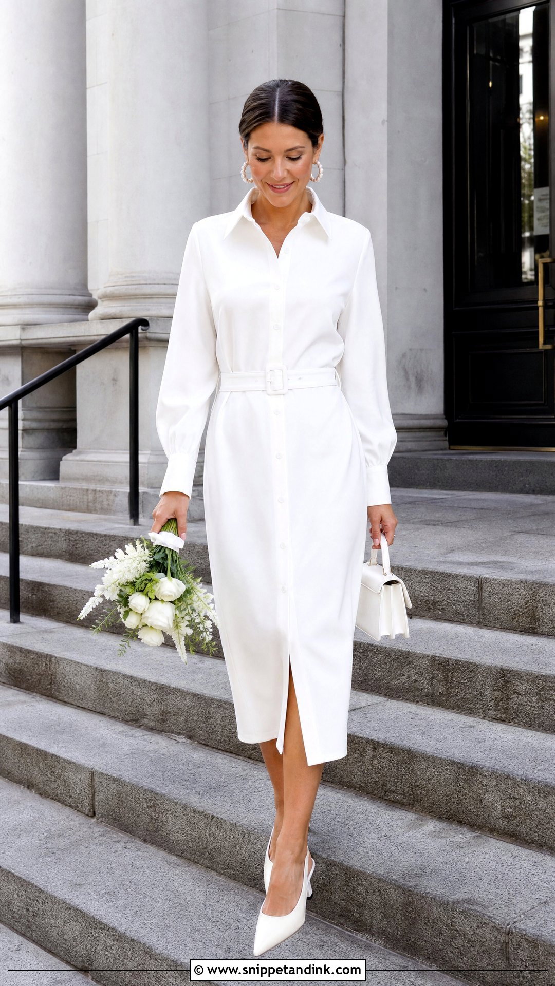 Courthouse Wedding Shirt Dress With Slingback Heels - Snippet and Ink - 20 Casual Courthouse Wedding Dress Ideas