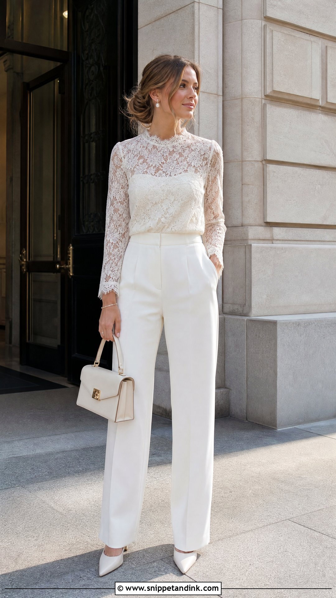 Courthouse Wedding White Trousers Outfit - Snippet and Ink - 25 Courthouse Wedding Attire Ideas