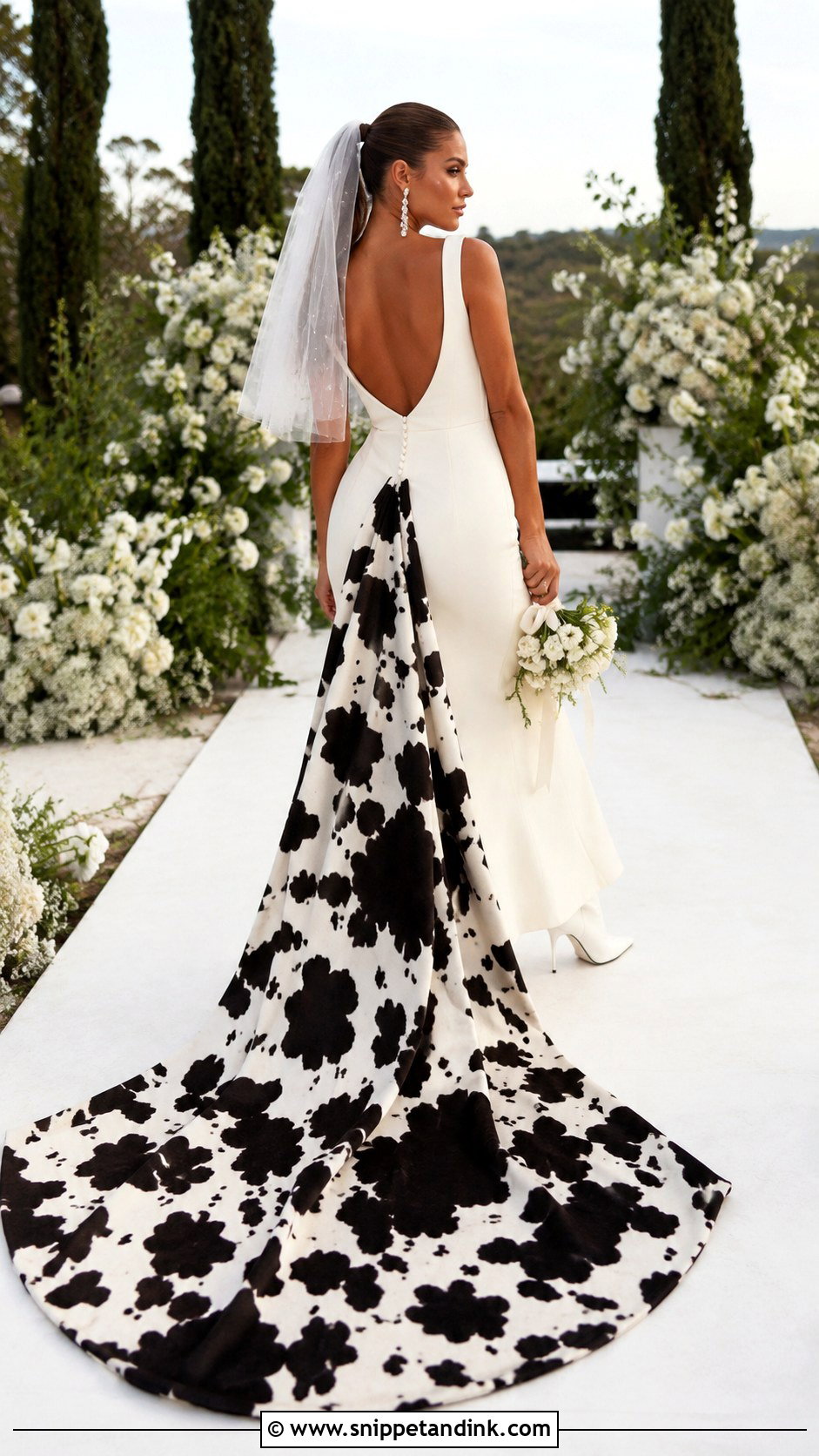 Cow Print Wedding Dress With Printed Train - Snippet and Ink - 20 Cow Print Wedding Dress Ideas