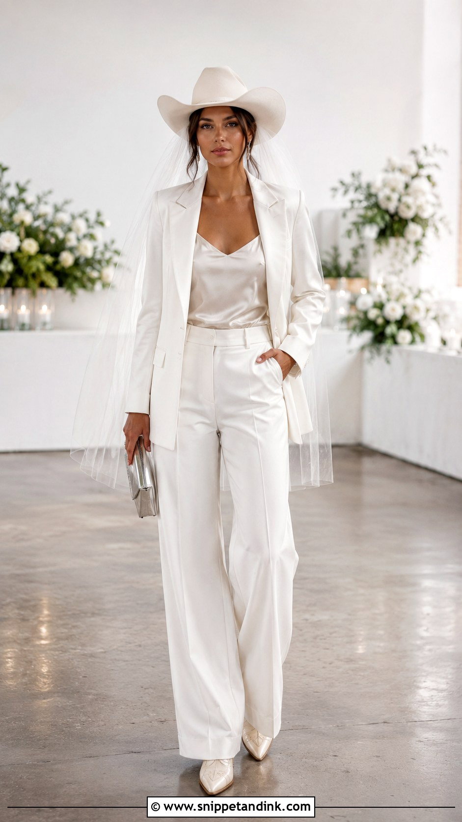 Cowboy Hat With Veil And White Pantsuit - Snippet and Ink - 20 Cowboy Hat with Veil Ideas
