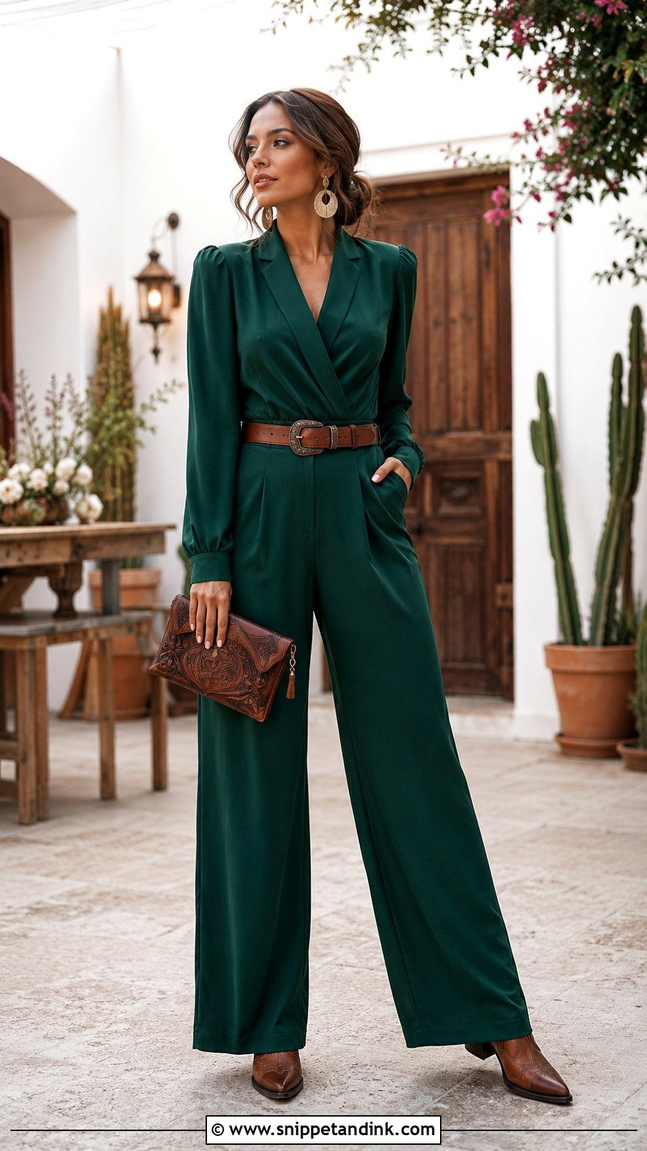 Cowboy Wedding Belted Jumpsuit Outfit - Snippet and Ink - 20 Cowboy Wedding Outfits for Women
