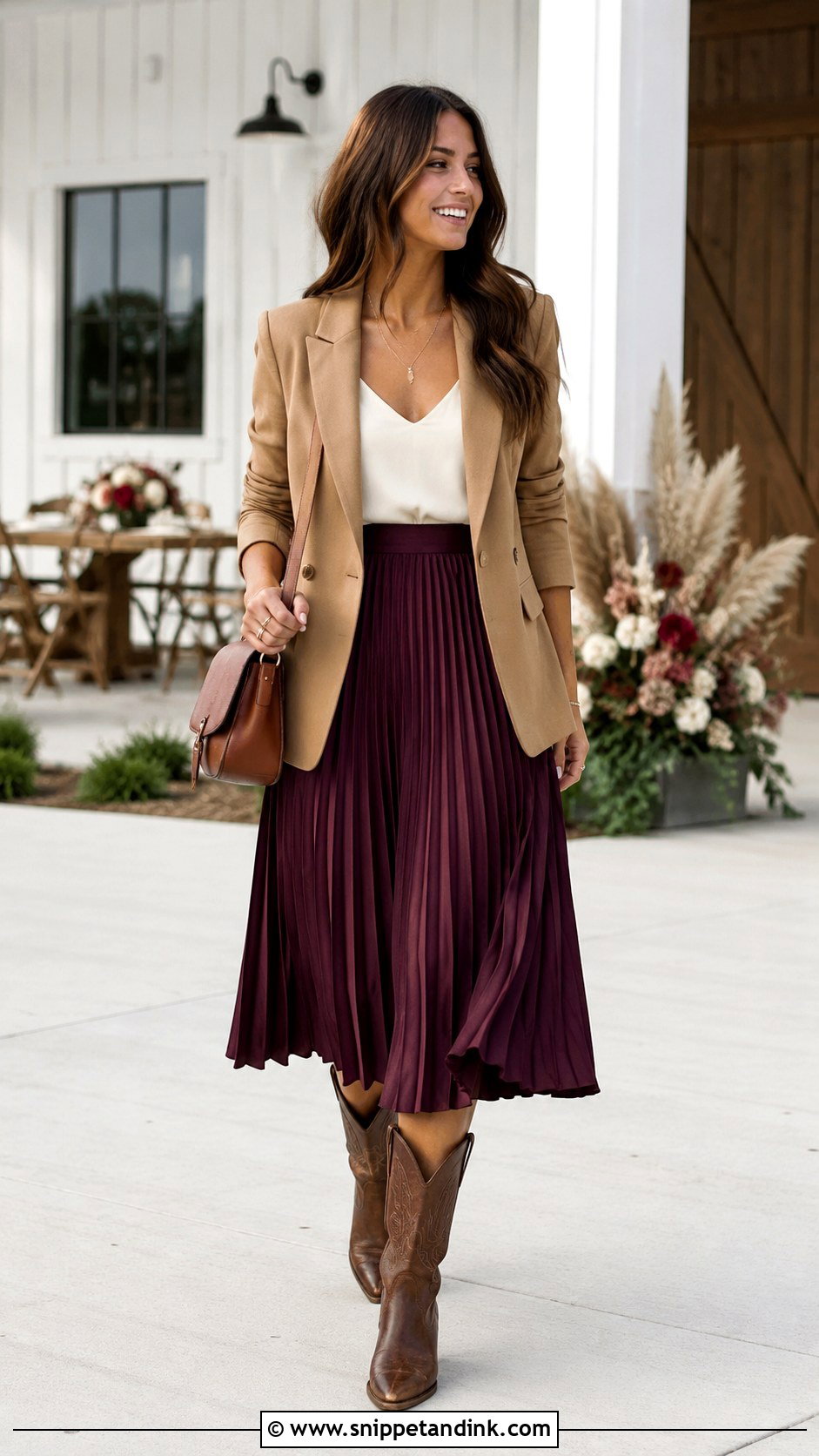 Cowboy Wedding Blazer And Midi Skirt Outfit - Snippet and Ink - 20 Cowboy Wedding Outfits for Women