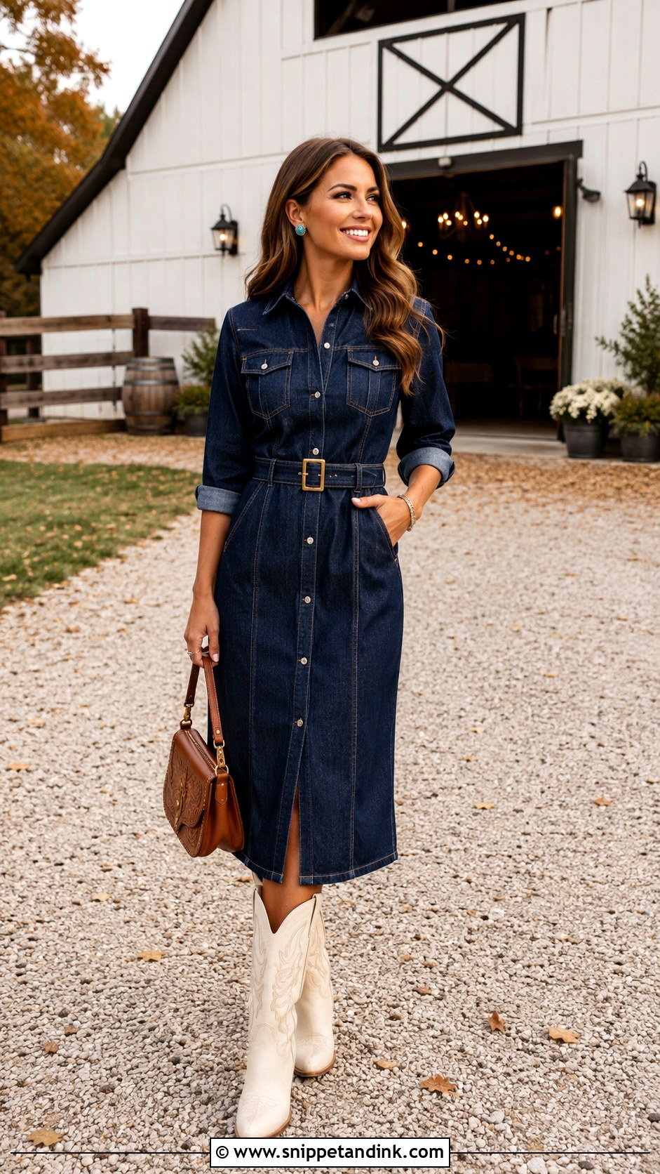 Cowboy Wedding Denim Midi Dress Outfit - Snippet and Ink - 20 Cowboy Wedding Outfits for Women