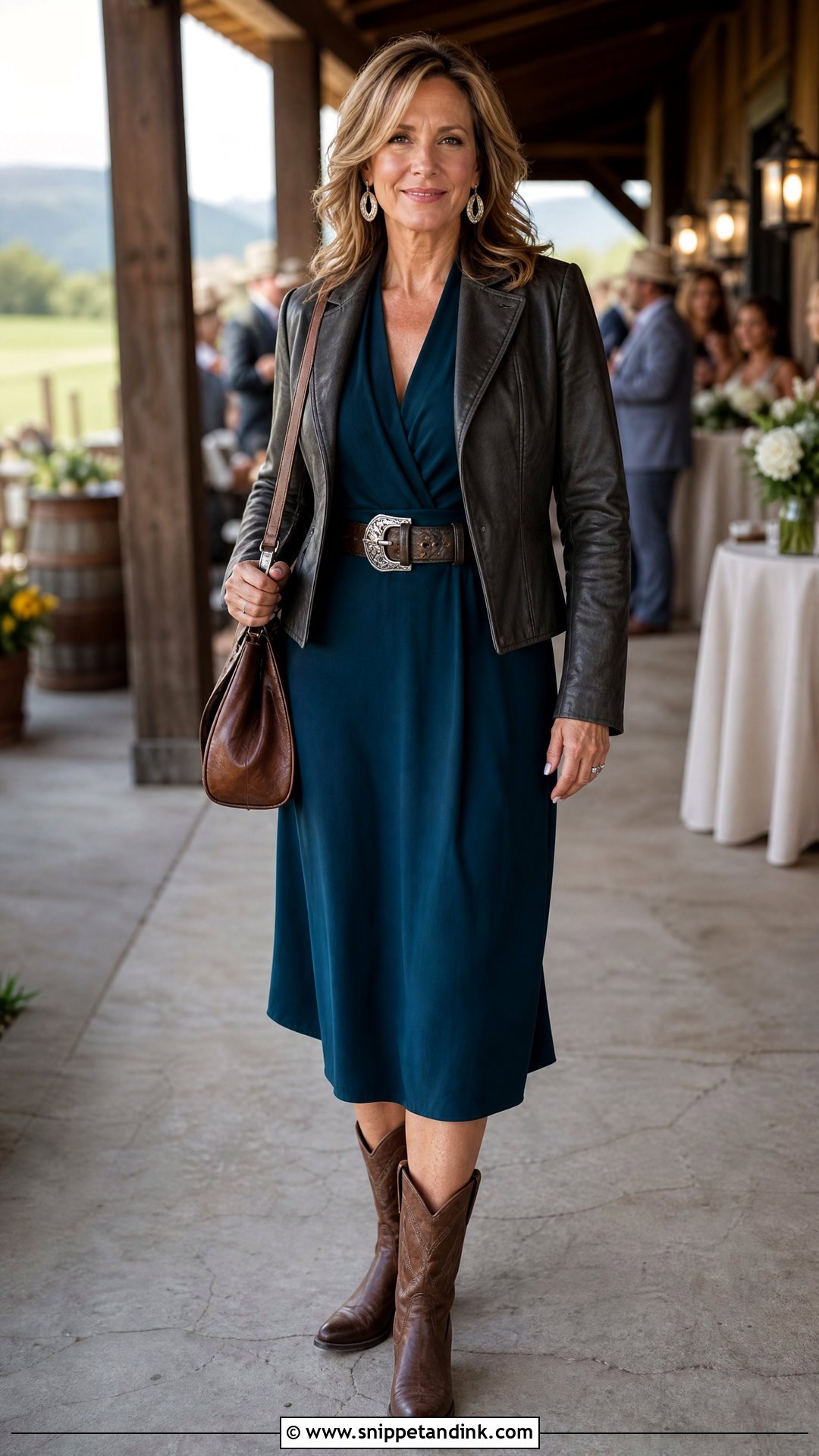 Cowboy Wedding Tailored Midi Dress With Low Boots - Snippet and Ink - 25 Cowboy Wedding Attire Ideas