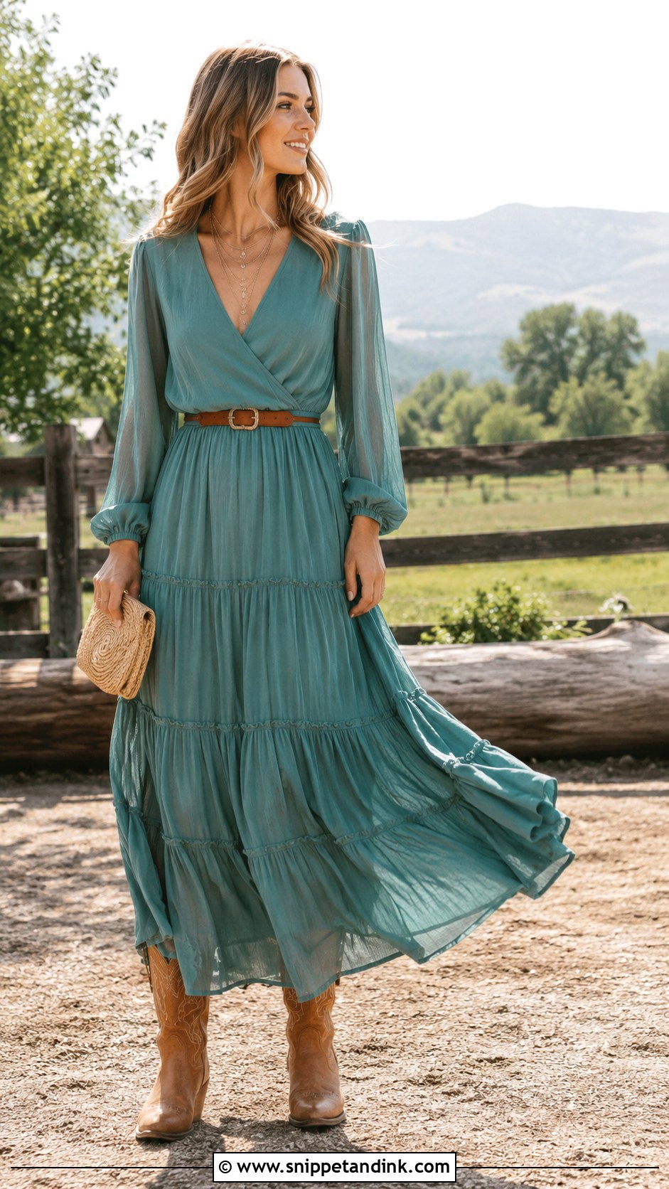 Cowboy Wedding Tiered Maxi Dress Outfit - Snippet and Ink - 20 Cowboy Wedding Outfits for Women