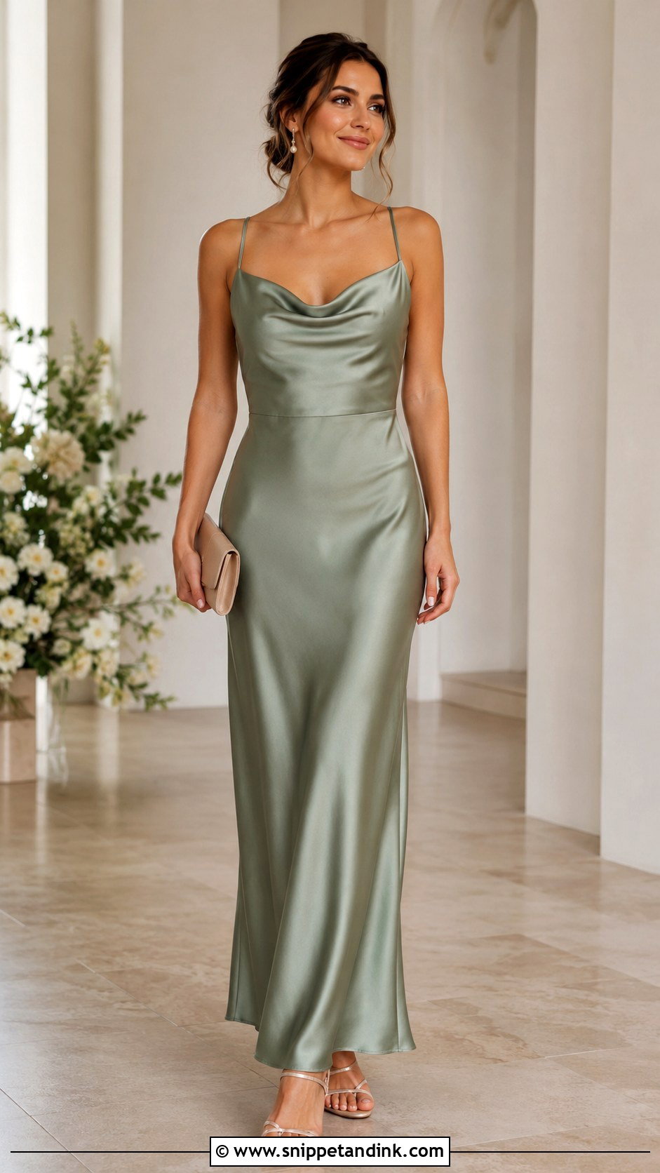 Cowl Neck Bridesmaid Dress Outfit - Snippet and Ink - 30 Brides Maids Outfit Ideas