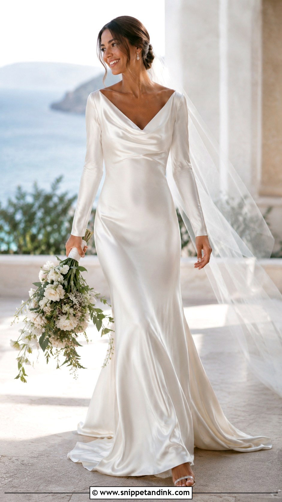 Cowl Neck Charmeuse Long Sleeve Wedding Dress - Snippet and Ink - 20 Long Sleeve Minimalist Wedding Dress Ideas