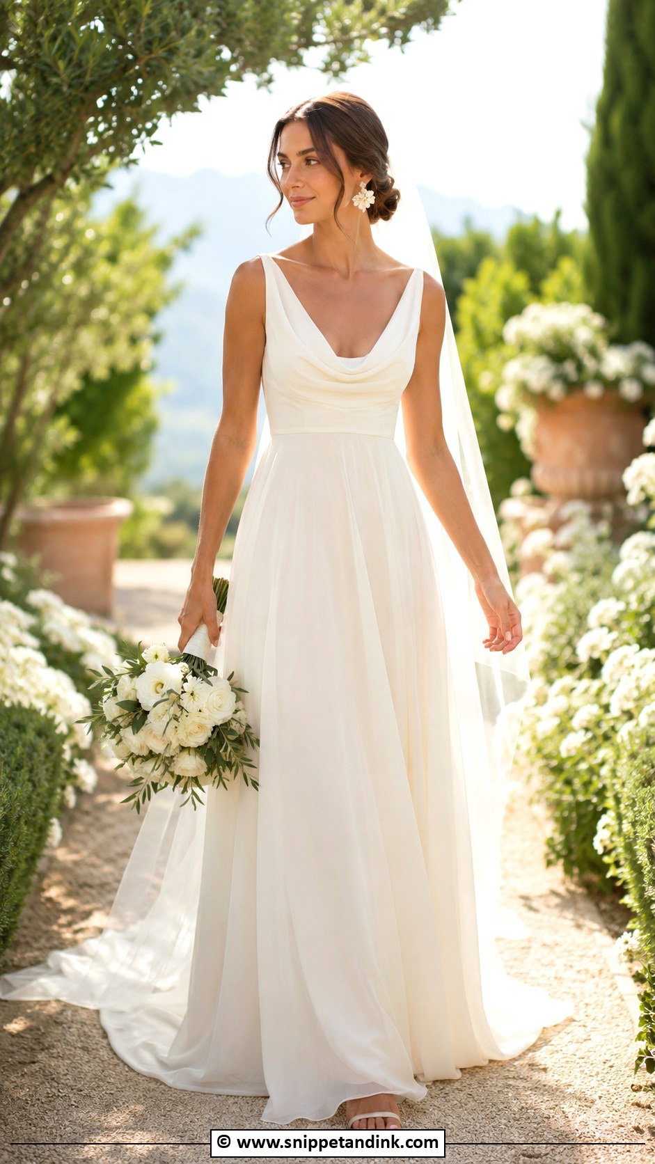 Cowl Neck Chiffon Wedding Dress - Snippet and Ink - 25 Cowl Neck Wedding Dress Ideas