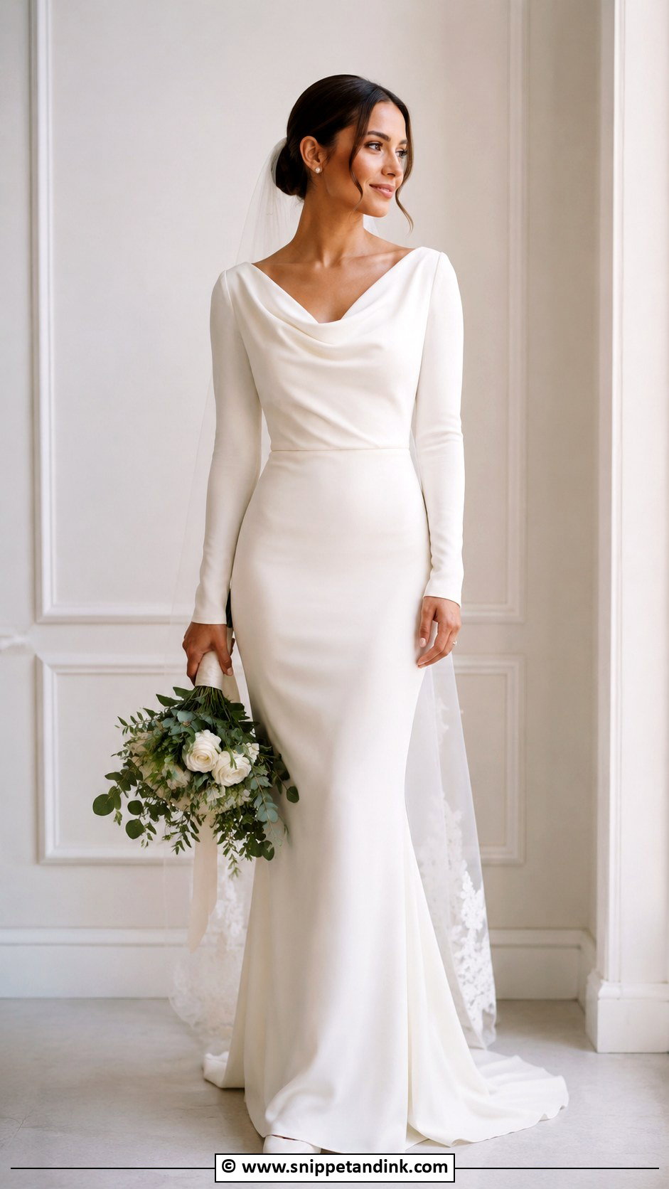Cowl Neck Long Sleeve Wedding Dress - Snippet and Ink - 25 Cowl Neck Wedding Dress Ideas
