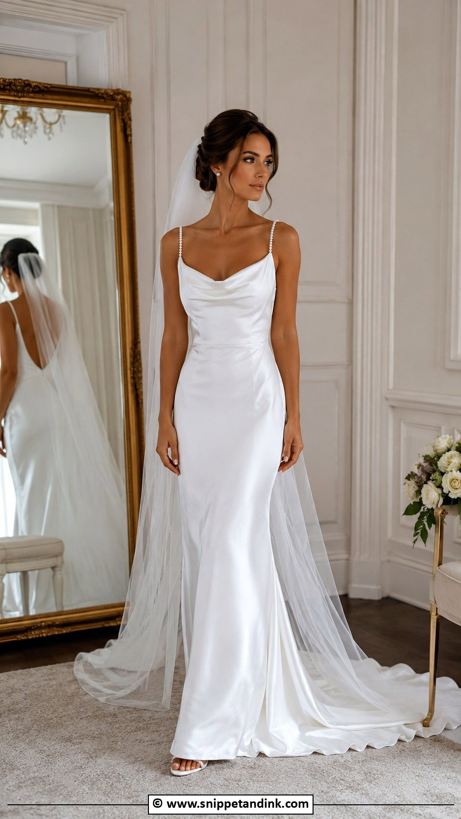 Cowl Neck Pearl Strap Wedding Dress - Snippet and Ink - 25 Cowl Neck Wedding Dress Ideas
