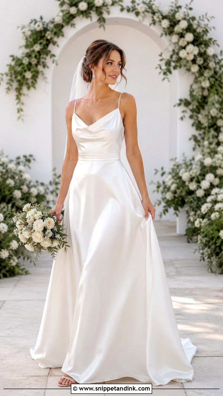 Cowl Neck Satin A Line Wedding Dress - Snippet and Ink - 25 Satin a Line Wedding Dress Ideas