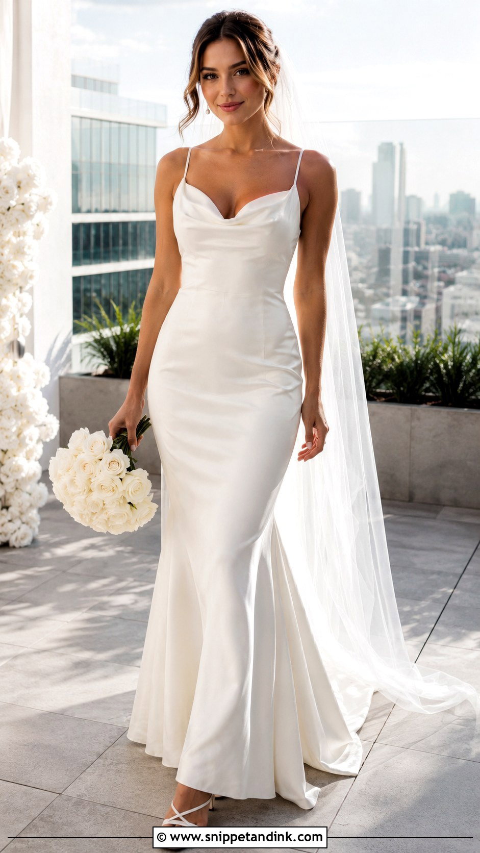 Cowl Neck Satin Fit And Flare Wedding Dress - Snippet and Ink - 25 Satin Fit and Flare Wedding Dress Ideas
