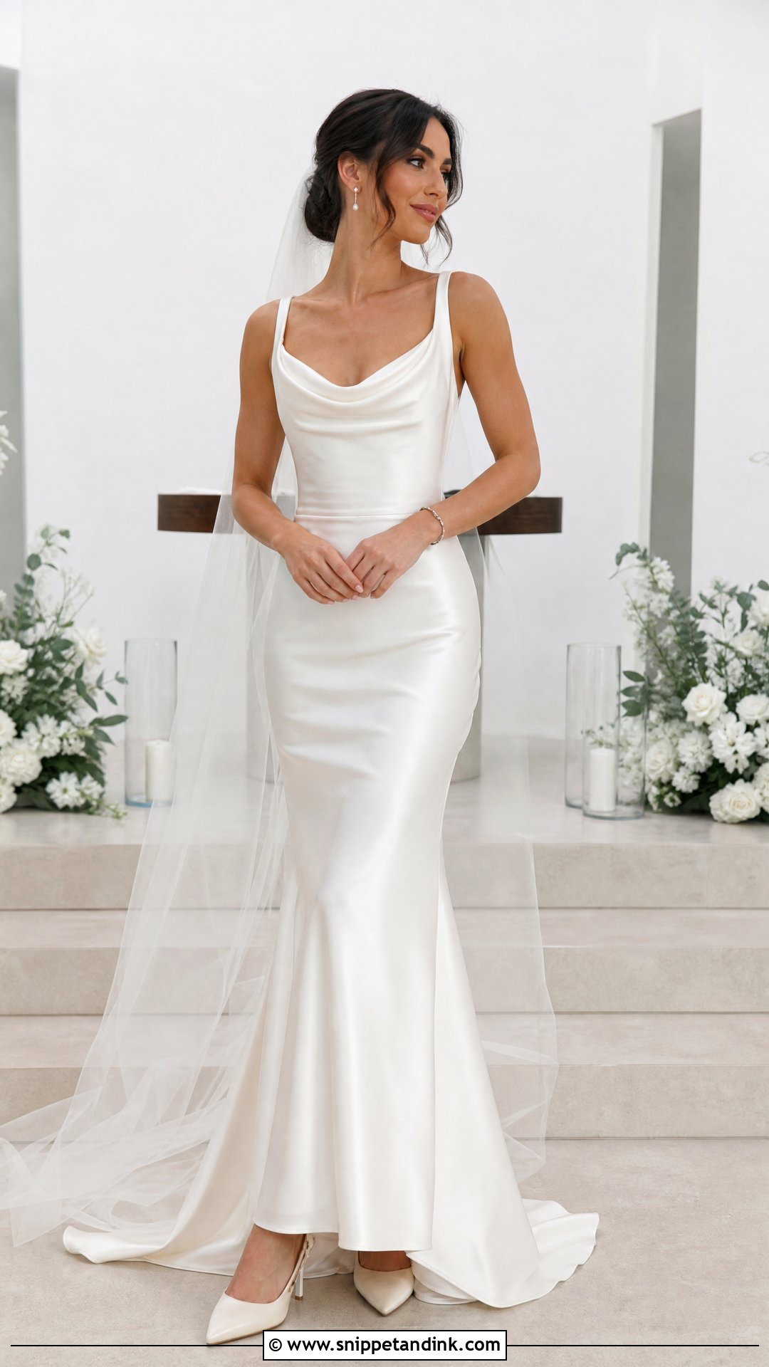 Cowl Neck Satin Mermaid Bridal Gown - Snippet and Ink - 20 Satin Bridal Gown Mermaid Ideas