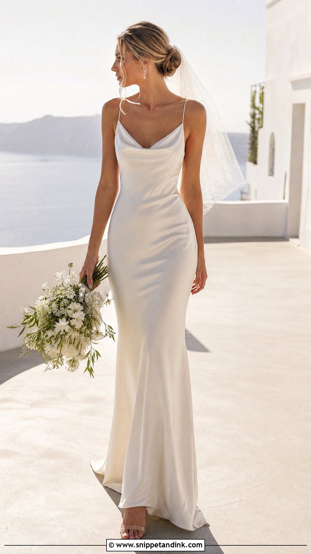 Cowl Neck Satin Sheath Wedding Dress - Snippet and Ink - 20 Satin Sheath Wedding Dress Ideas