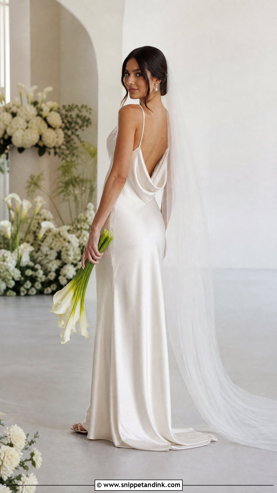 Cowl Neck Satin Sheath Wedding Gown - Snippet and Ink - 20 Sheath Wedding Gown Ideas