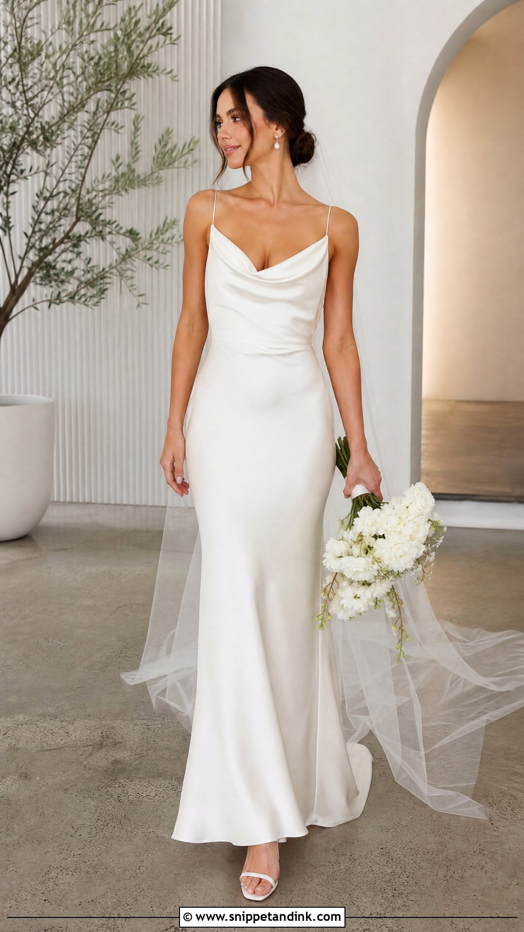 Cowl Neck Satin Wedding Dress - Snippet and Ink - 20 Small Chest Wedding Dress Ideas