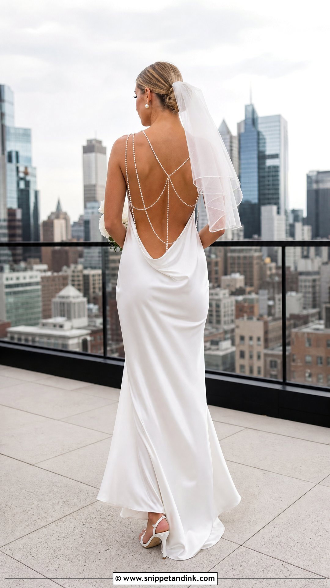 Cowl Neck Satin Wedding Dress With Pearl Back - Snippet and Ink - 20 Satin and Pearl Wedding Dress Ideas