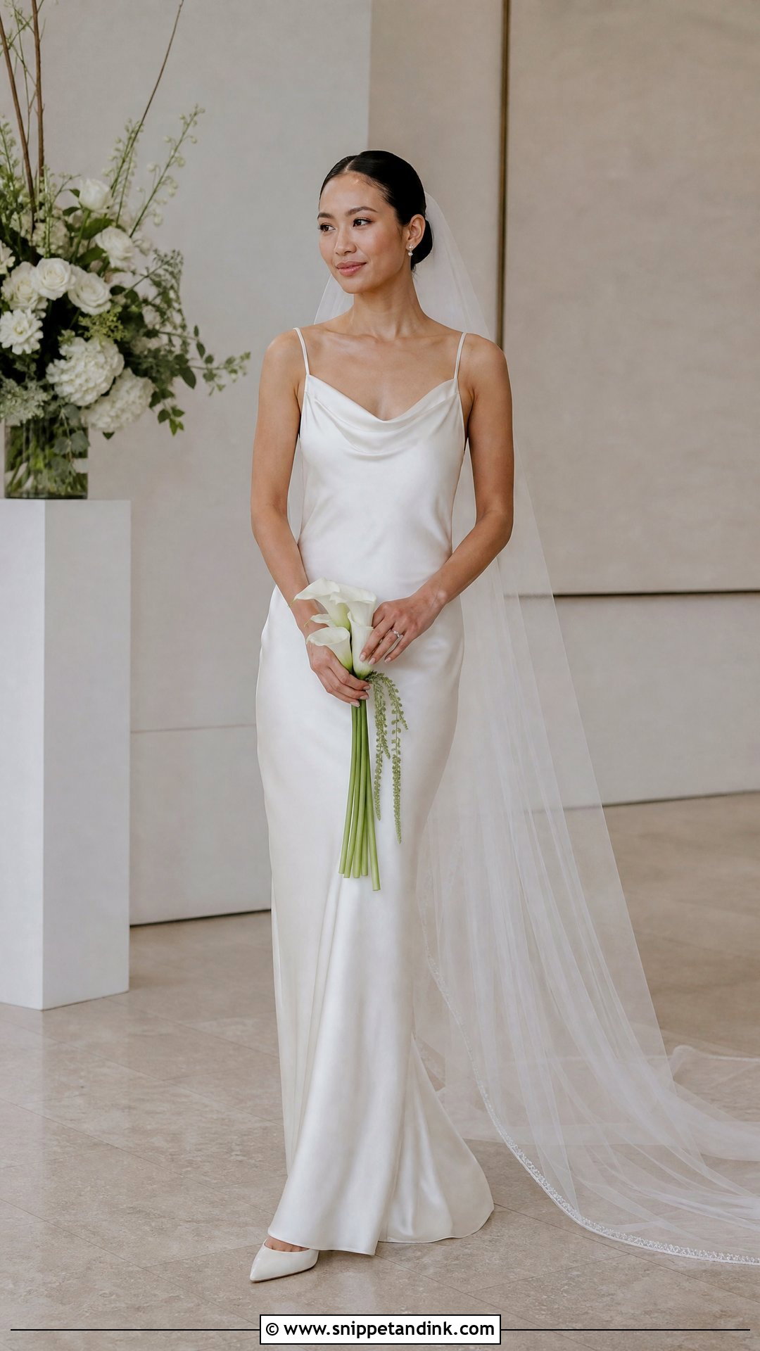 Cowl Neck Slip Wedding Dress - Snippet and Ink - 20 Petite Bride Wedding Dress Ideas