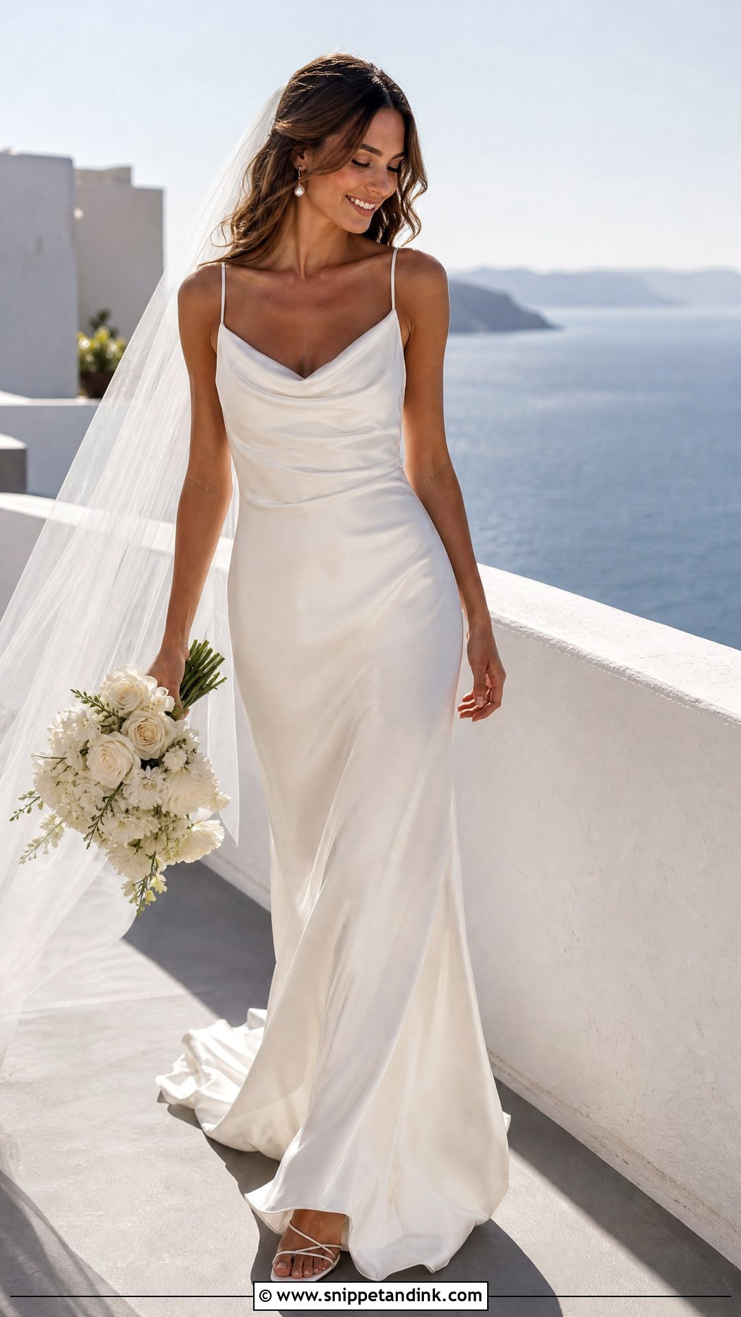 Cowl Neck Slip Wedding Dress With Minimal Sandals - Snippet and Ink - 20 Sleek Wedding Dresses