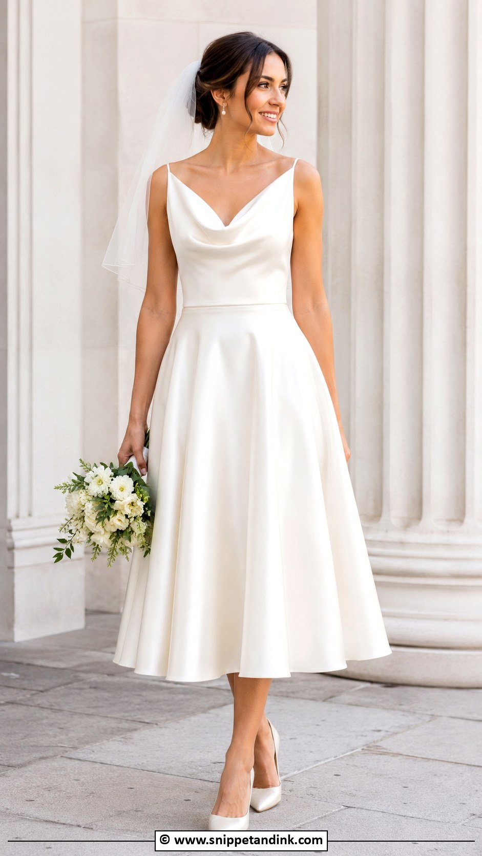 Cowl Neck Tea Length Wedding Dress - Snippet and Ink - 25 Cowl Neck Wedding Dress Ideas