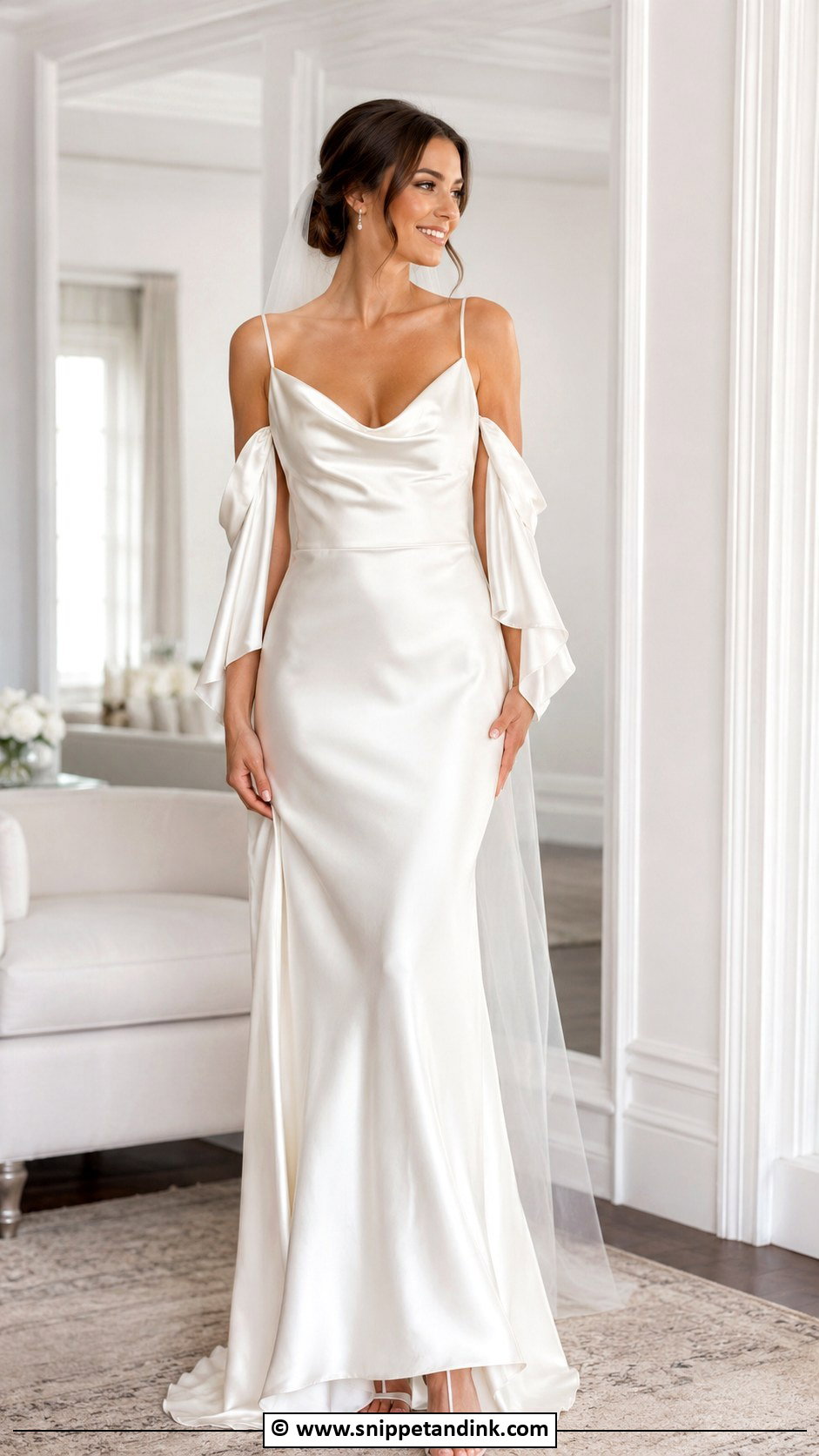 Cowl Neck Wedding Dress With Detachable Sleeves - Snippet and Ink - 25 Cowl Neck Wedding Dress Ideas