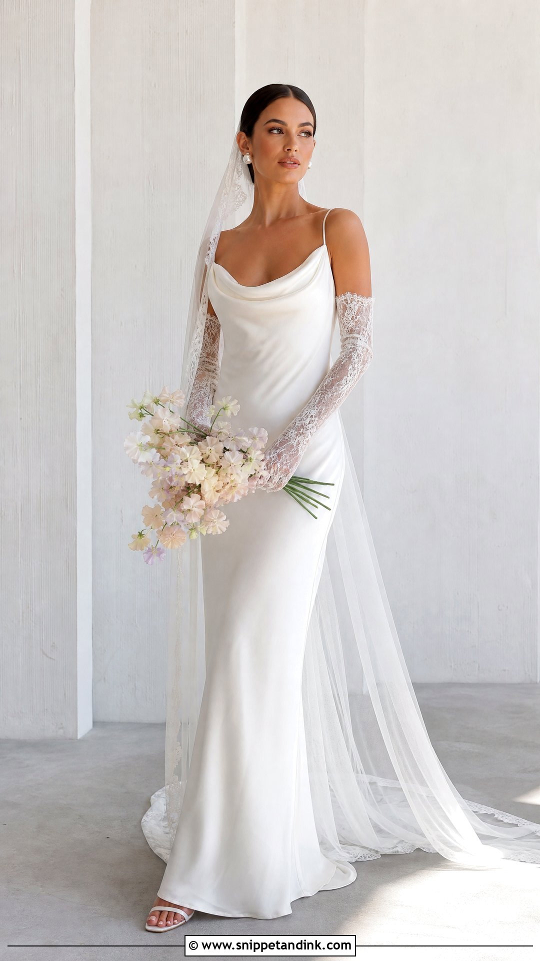 Cowl Neck Wedding Dress With Long Lace Gloves - Snippet and Ink - 20 Wedding Dress with Long Gloves Ideas