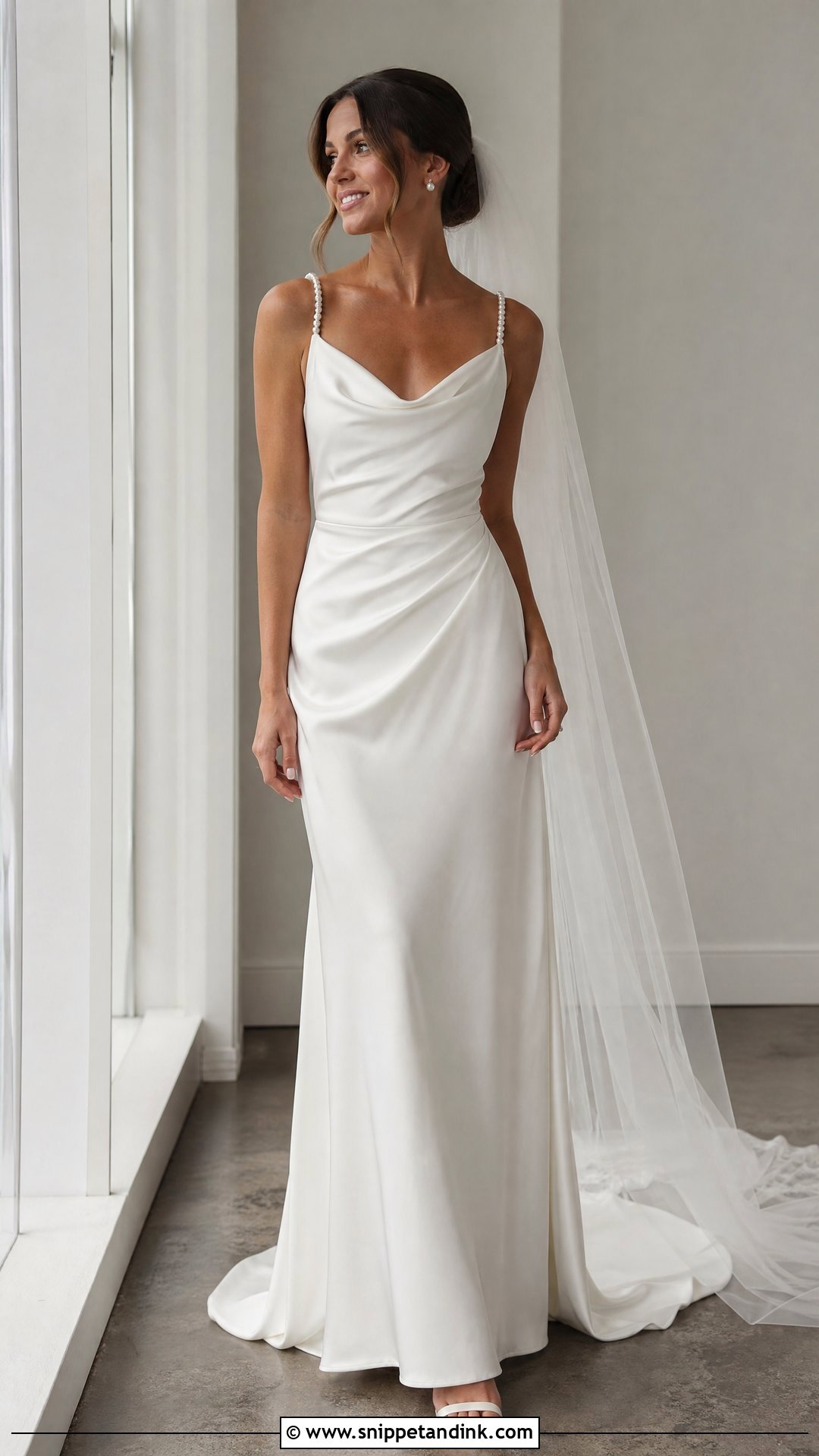 Cowl Neck Wedding Dress With Pearl Straps - Snippet and Ink - 20 Simple Wedding Dress with Pearls Ideas