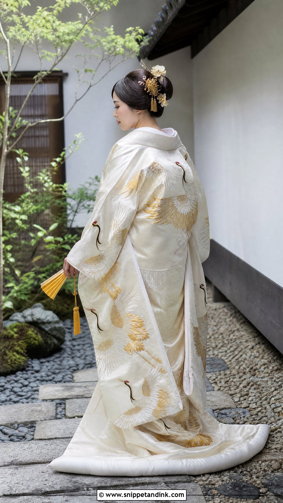 Crane Embroidered Japanese Wedding Dress - Snippet and Ink - 20 Japanese Wedding Dresses