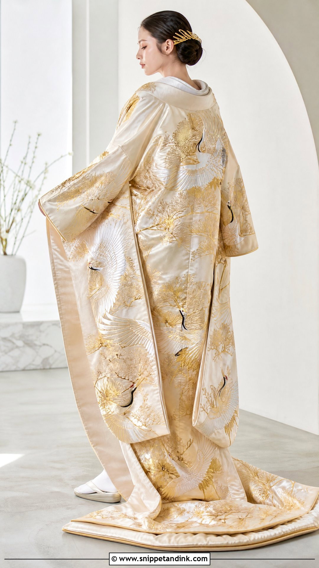 Crane Embroidered Kimono Wedding Dress - Snippet and Ink - 25 Kimono Wedding Dress Ideas