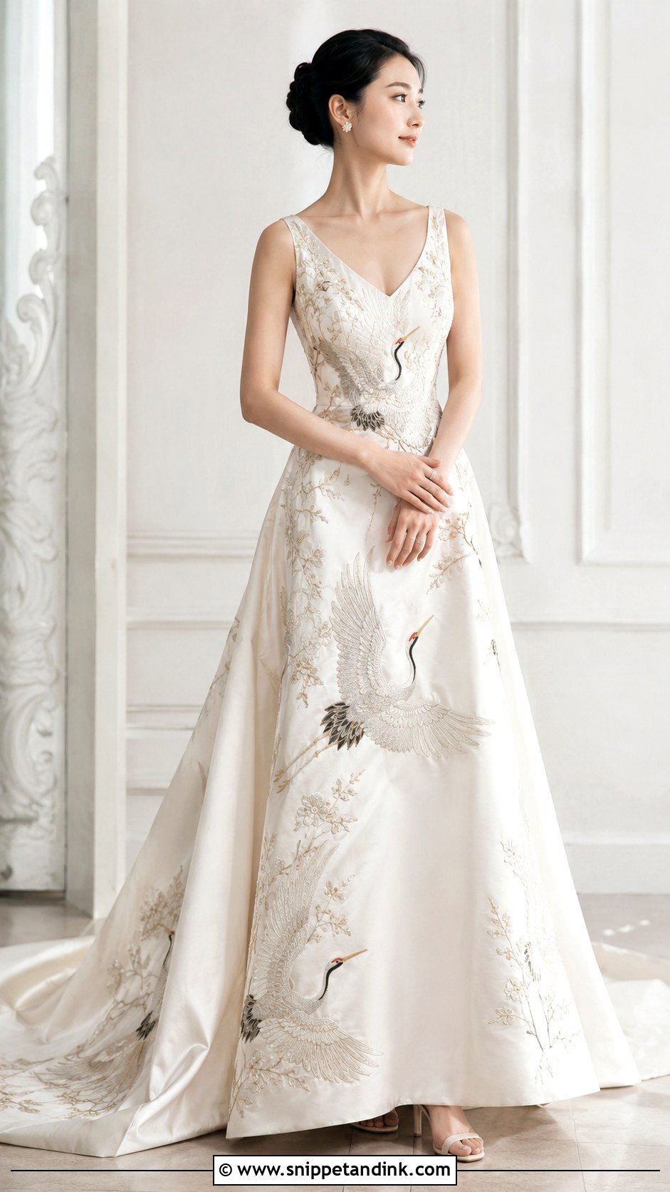 Crane Embroidered Wedding Dress - Snippet and Ink - 30 Japanese Wedding Dress Ideas