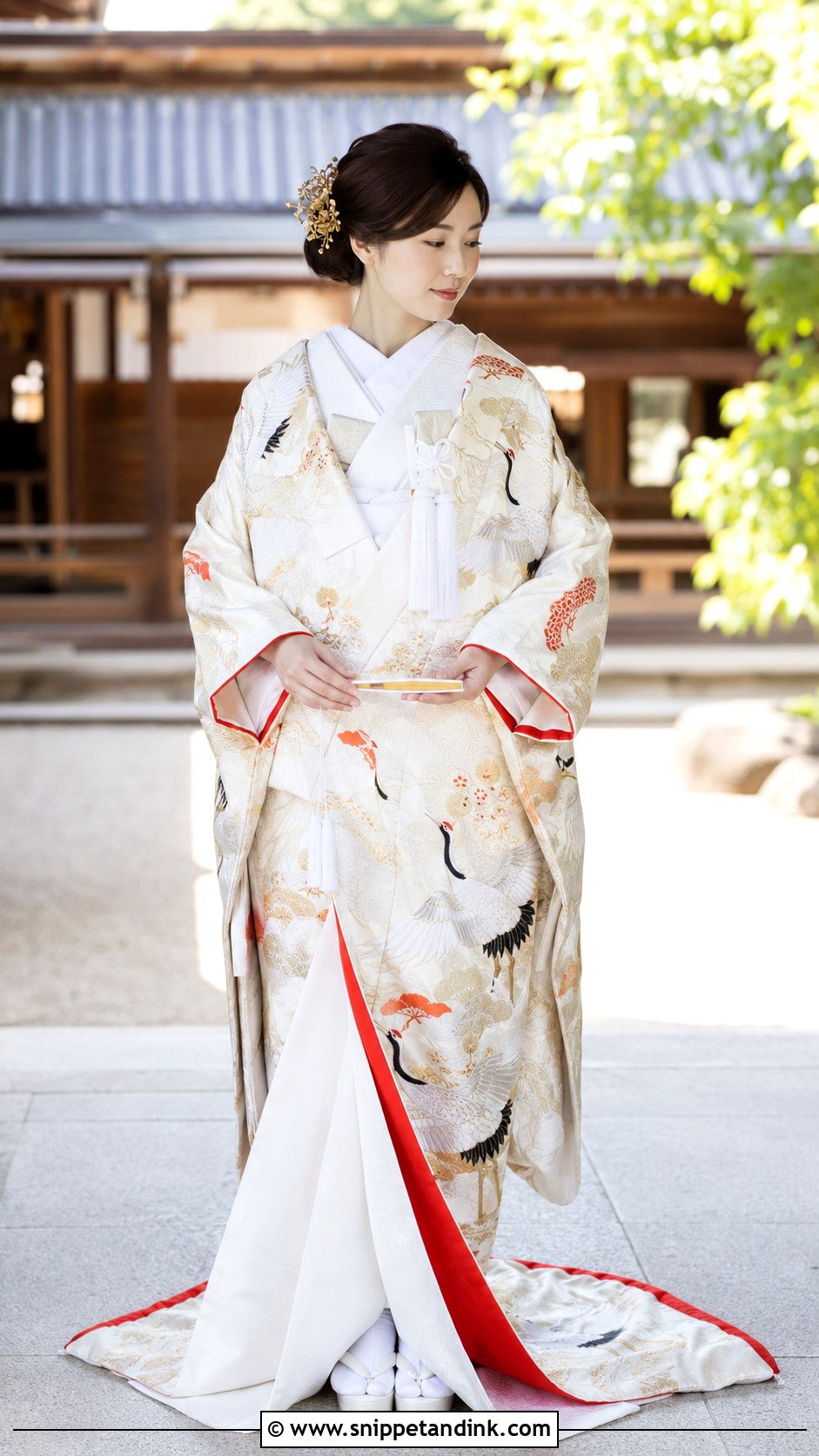 Crane Motif Uchikake Wedding Kimono - Snippet and Ink - 25 Traditional Japanese Wedding Dress Ideas