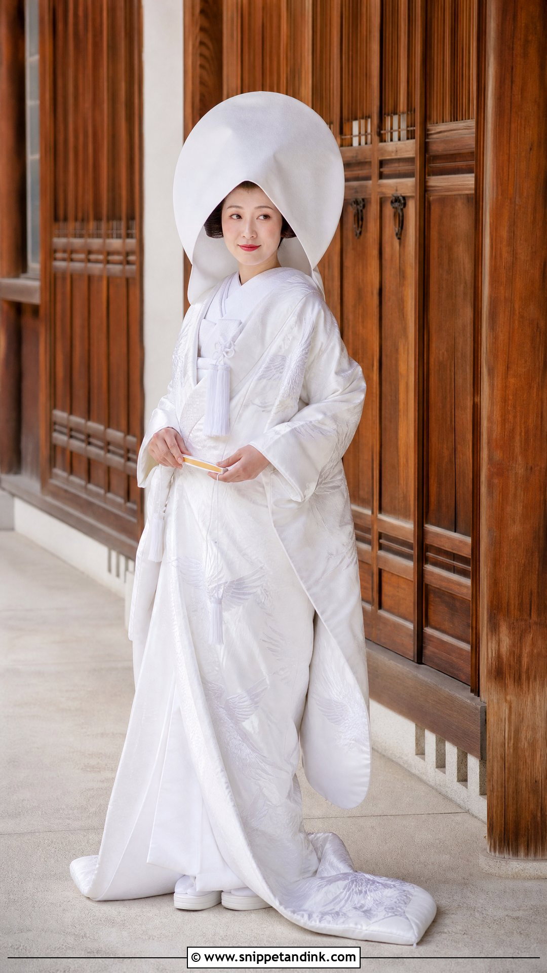 Crane Shiromuku With Tsunokakushi - Snippet and Ink - 20 Shiromuku Wedding Kimono Ideas