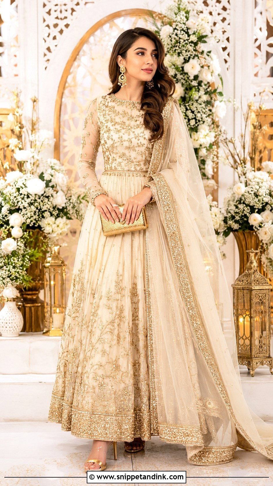 Cream And Gold Lehenga Outfit - Snippet and Ink - 30 Eid Mubarak Outfit Ideas