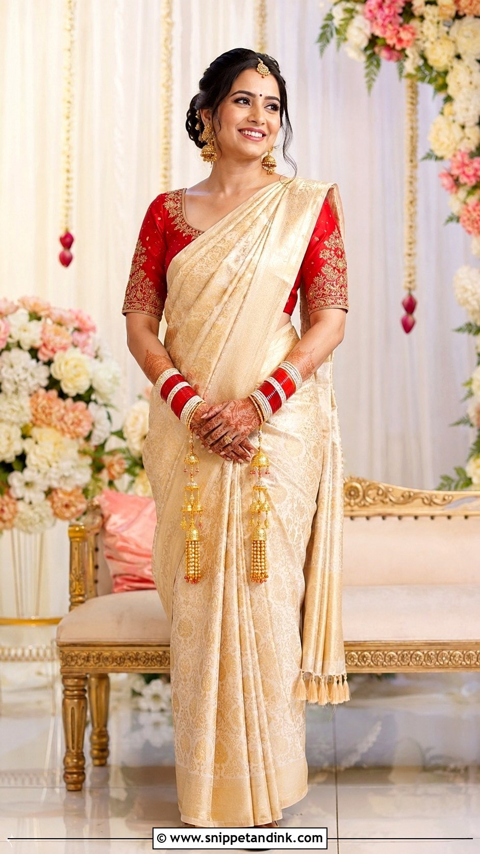 Cream Banarasi Saree Chooda Ceremony Outfit - Snippet and Ink - 20 Chooda Ceremony Outfit Ideas