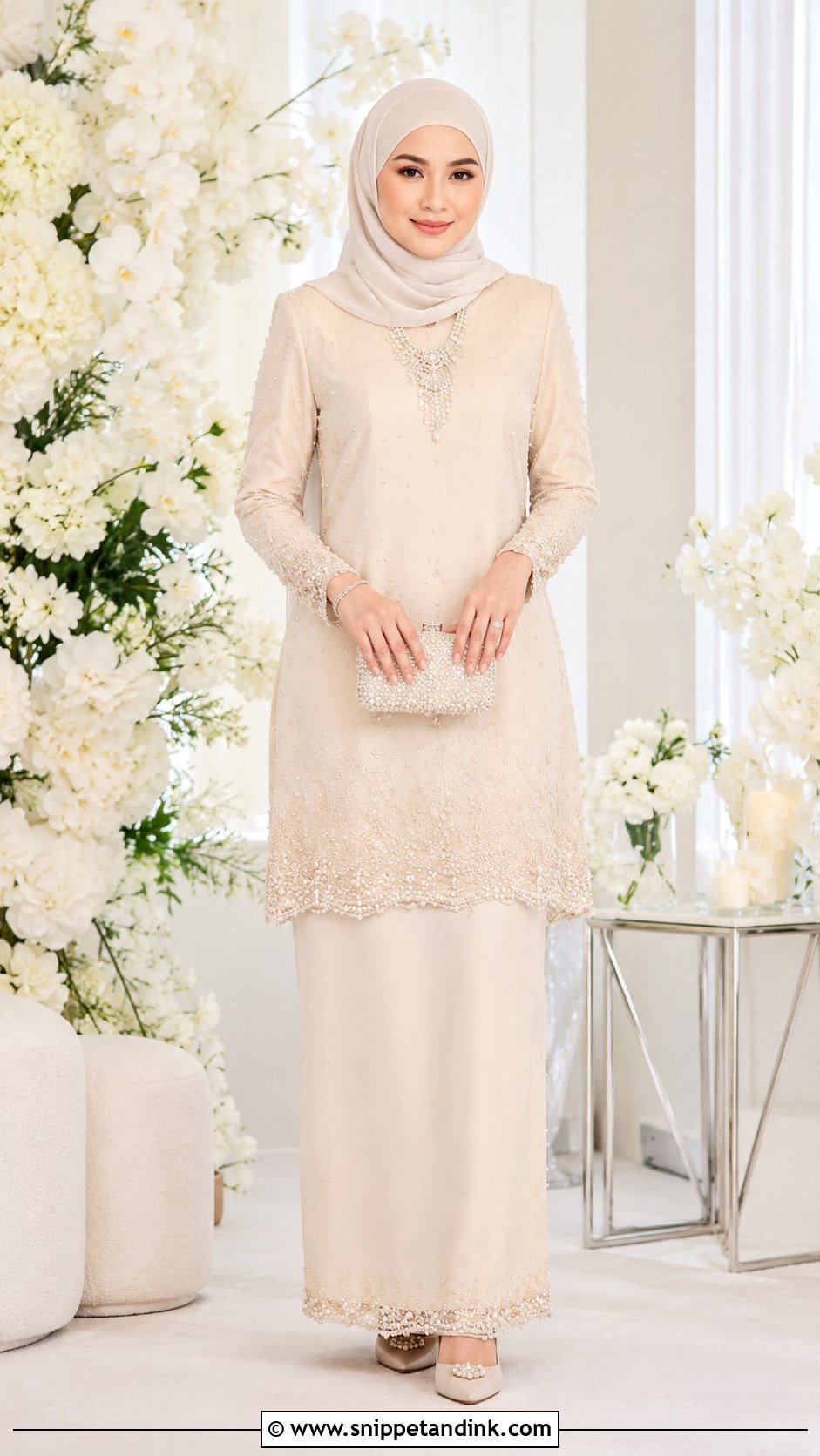 Cream Beaded Kurung Dress - Snippet and Ink - 30 Malay Wedding Dress Ideas