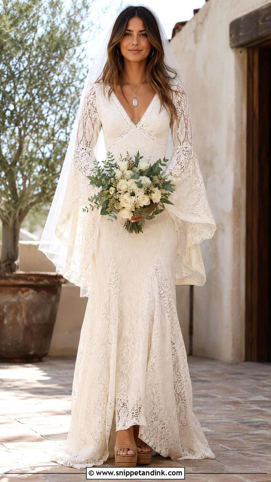 Cream Bohemian Wedding Dress With Bell Sleeves - Snippet and Ink - 20 Earthy Wedding Dress Bohemian Ideas