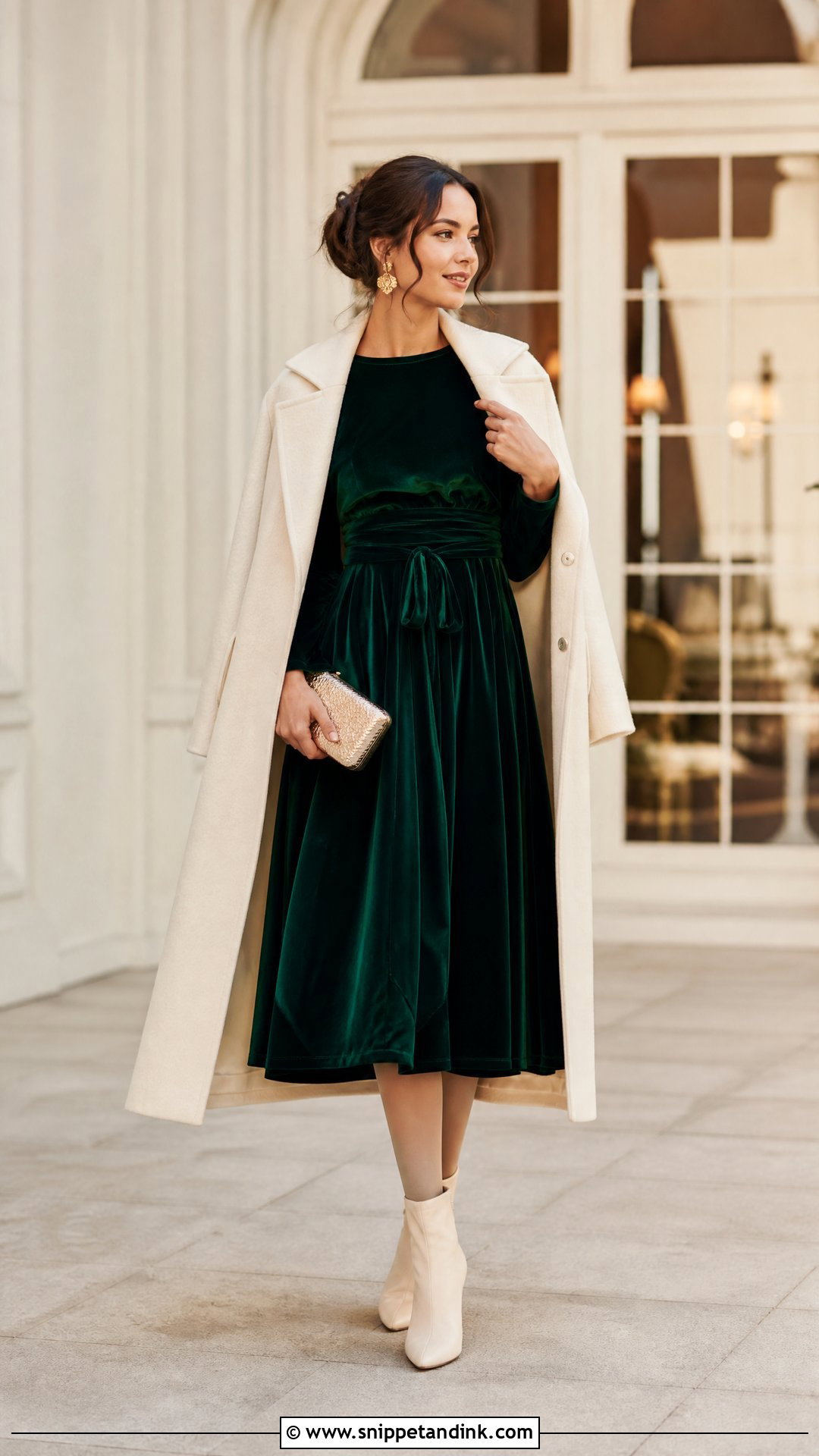 Cream Boots With Emerald Green Dress - Snippet and Ink - 20 Winter Wedding Boots Ideas