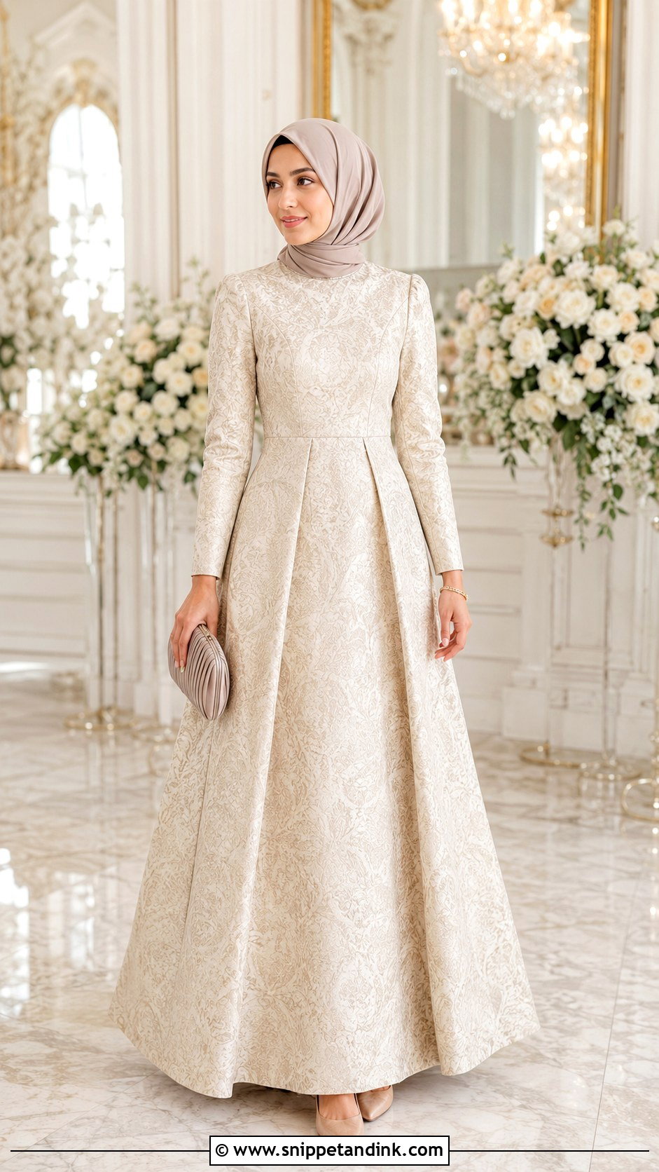 Cream Brocade Bridesmaid Hijab Dress - Snippet and Ink - 20 Dress Braidsmaid Hijab Ideas