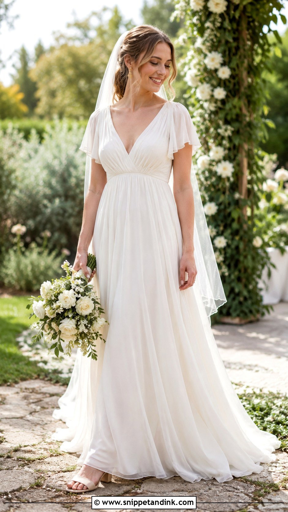 Cream Chiffon Empire Waist Wedding Dress - Snippet and Ink - 20 Cream Color Wedding Dress Ideas