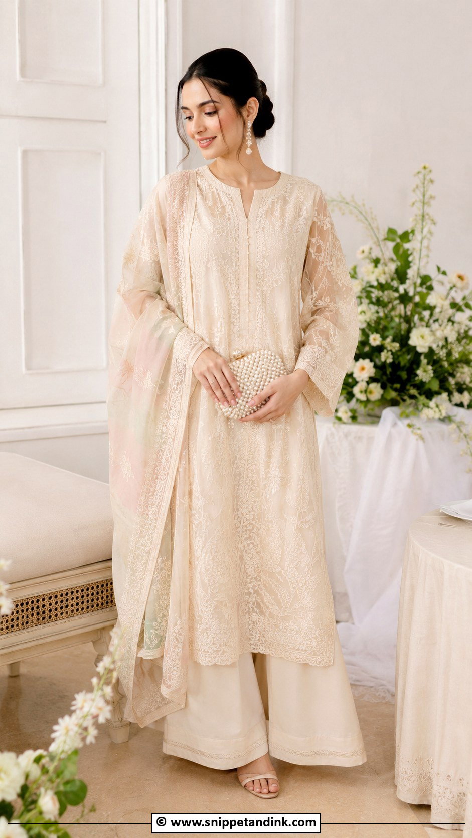 Cream Chikankari Nikah Outfit - Snippet and Ink - 35 Nikah Outfit Ideas