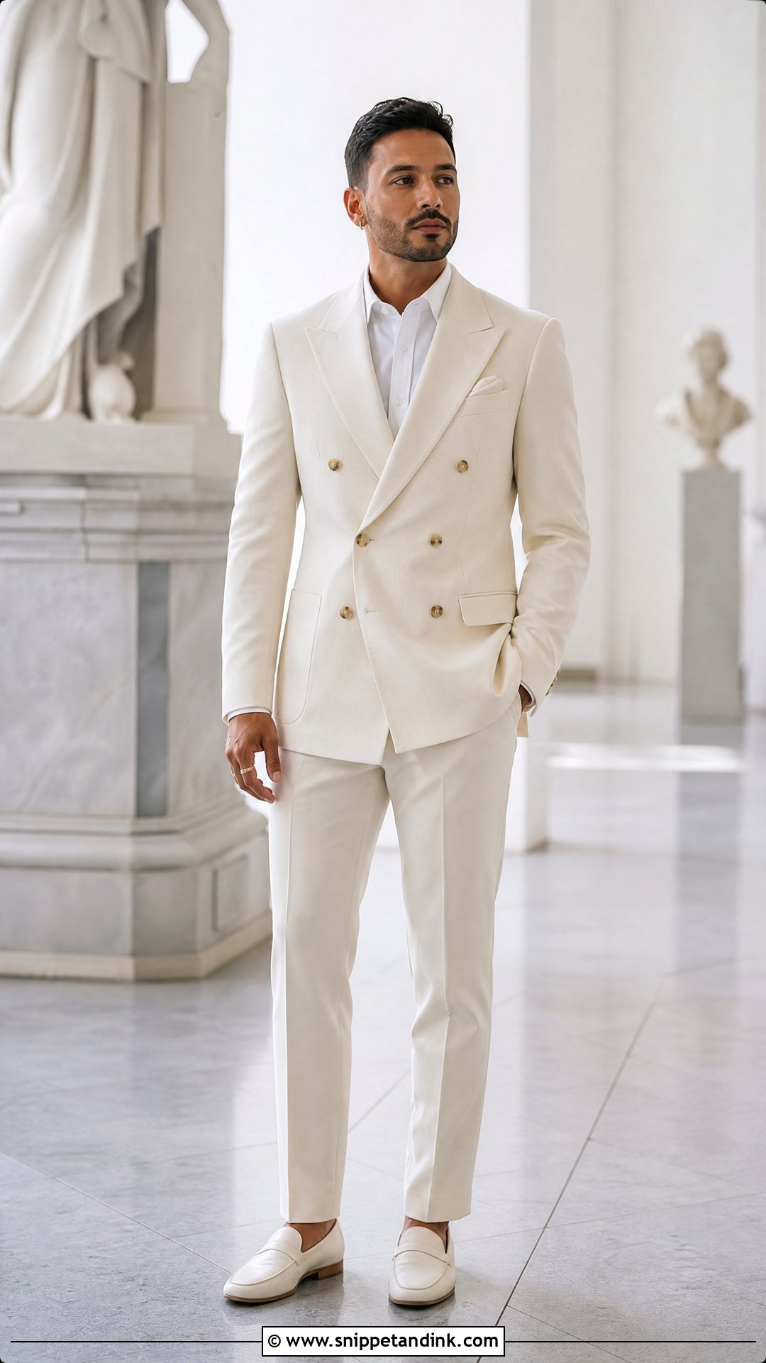 Cream Double Breasted Suit Bride Outfit - Snippet and Ink - 25 Masc Bride Wedding Outfits