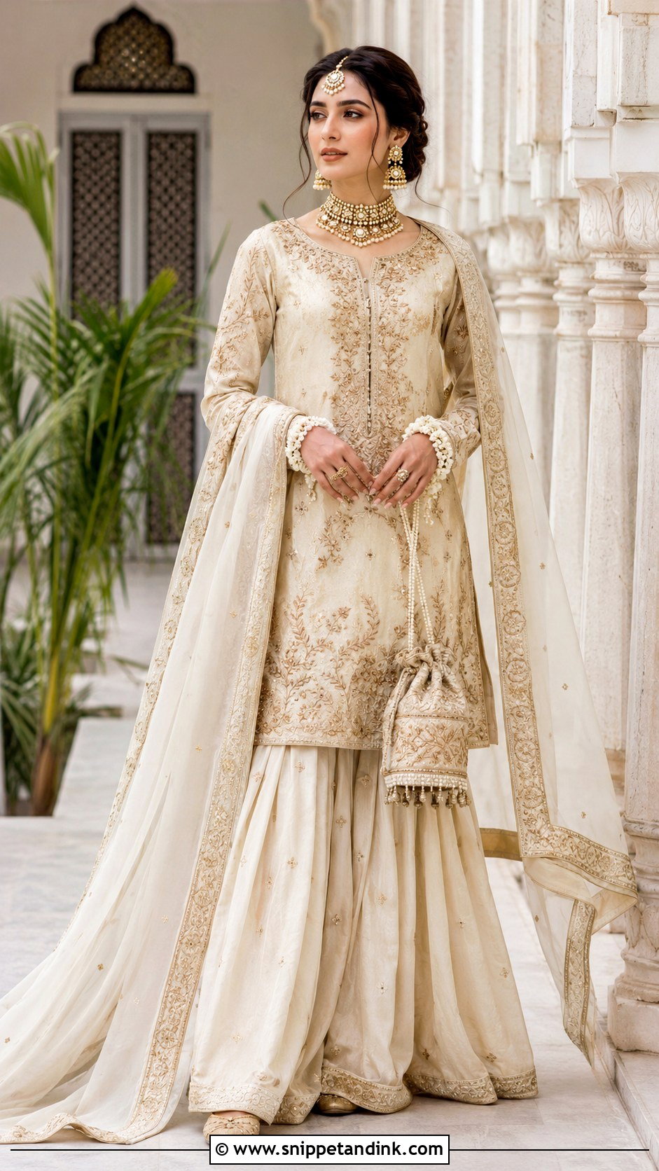 Cream Farshi Shalwar Bridal Nikkah Dress - Snippet and Ink - 20 Bridal Nikkah Dresses