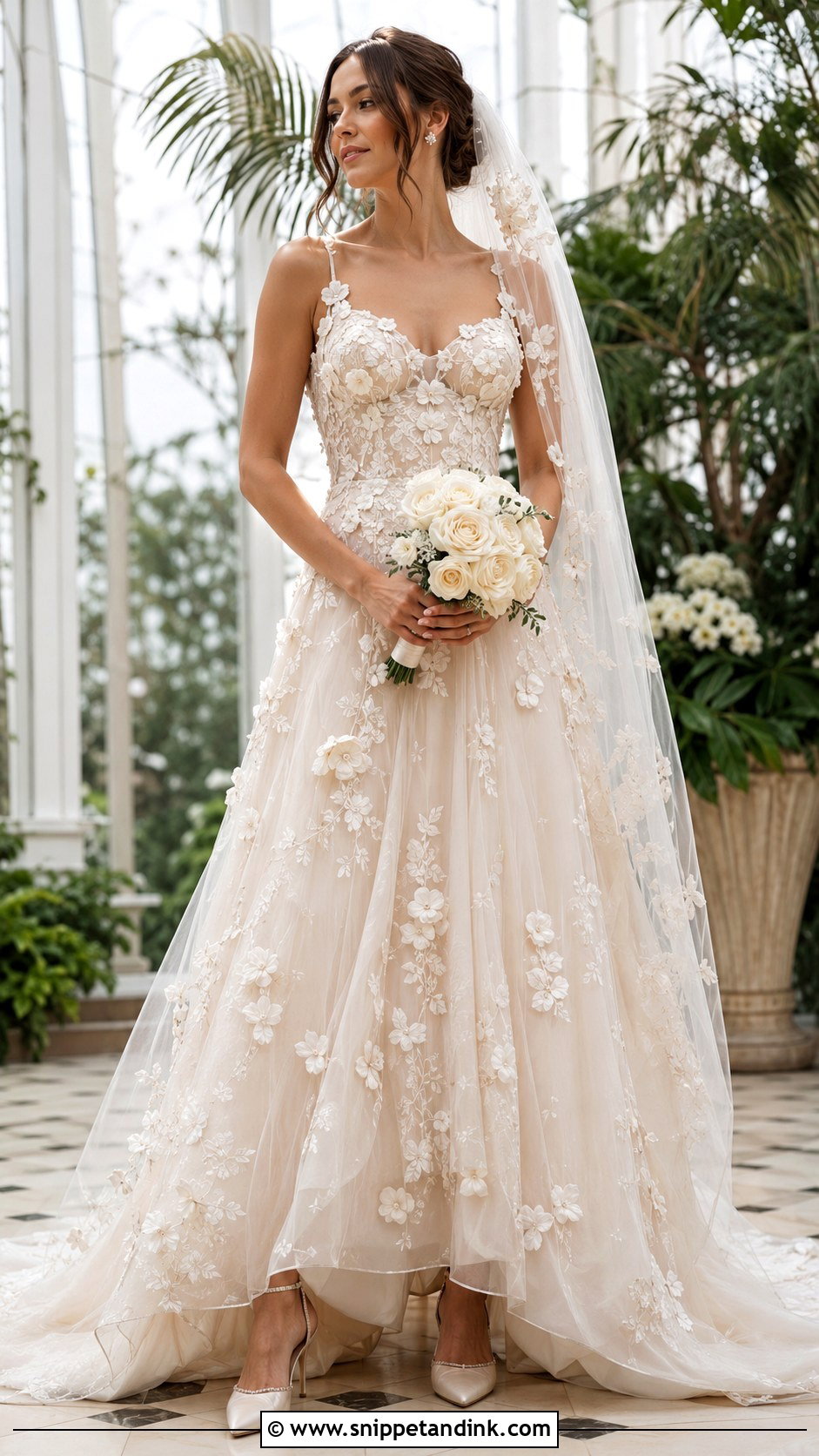 Cream Floral Applique Wedding Dress - Snippet and Ink - 20 Cream Color Wedding Dress Ideas
