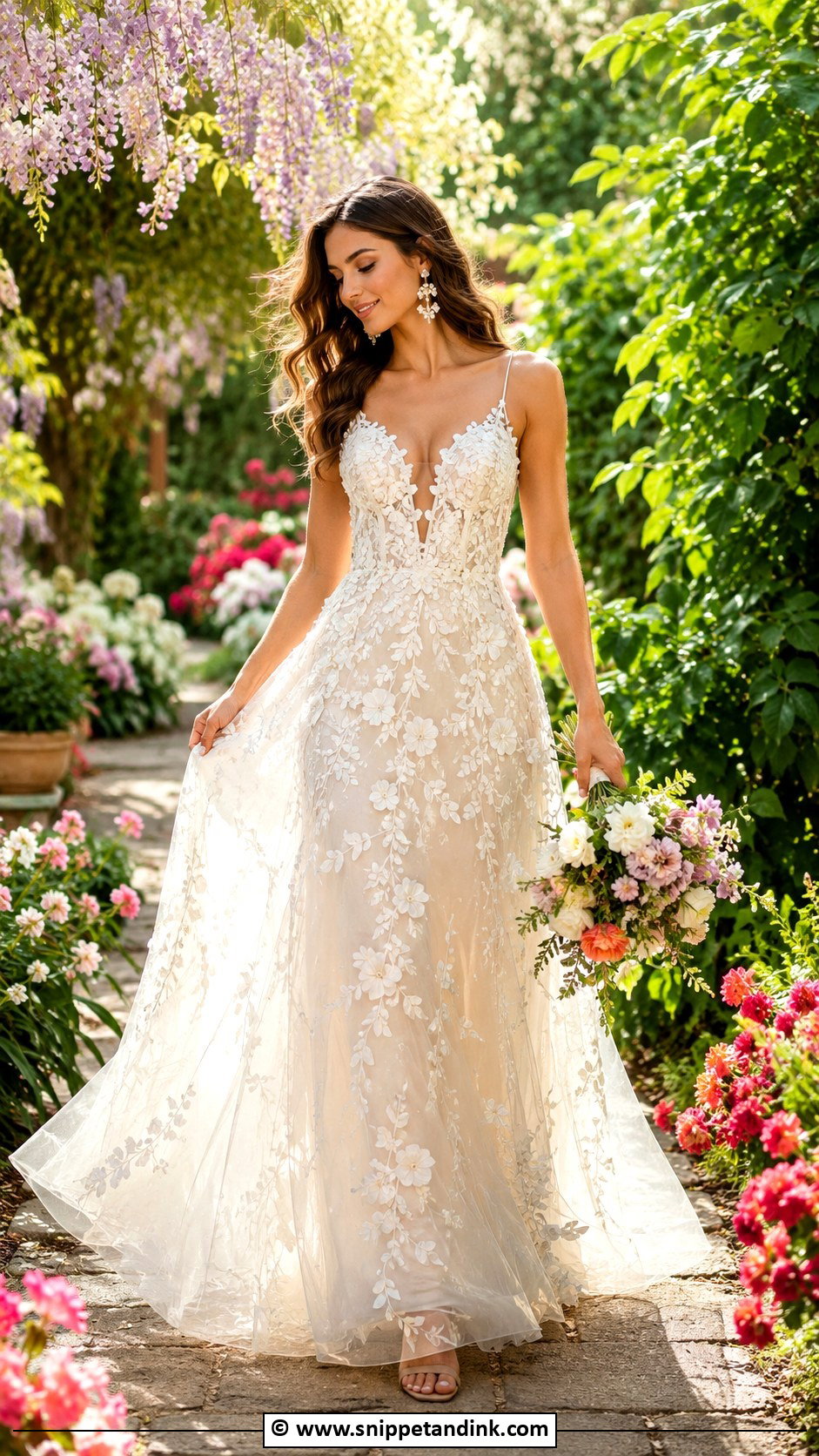 Cream Floral Applique Wedding Dress - Snippet and Ink - 30 Cream Wedding Dress Ideas