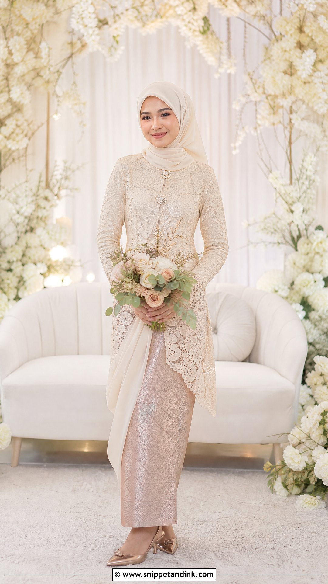 Cream Kebaya With Songket Skirt - Snippet and Ink - 25 Melayu Wedding Dress Ideas