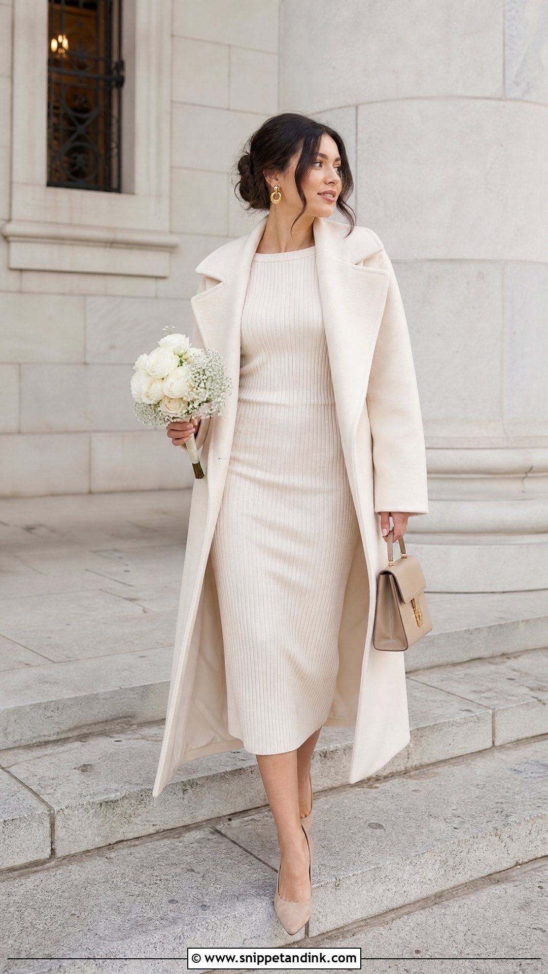 Cream Knit Dress Courthouse Wedding Outfit - Snippet and Ink - 25 Simple Civil Wedding Dress Courts Ideas