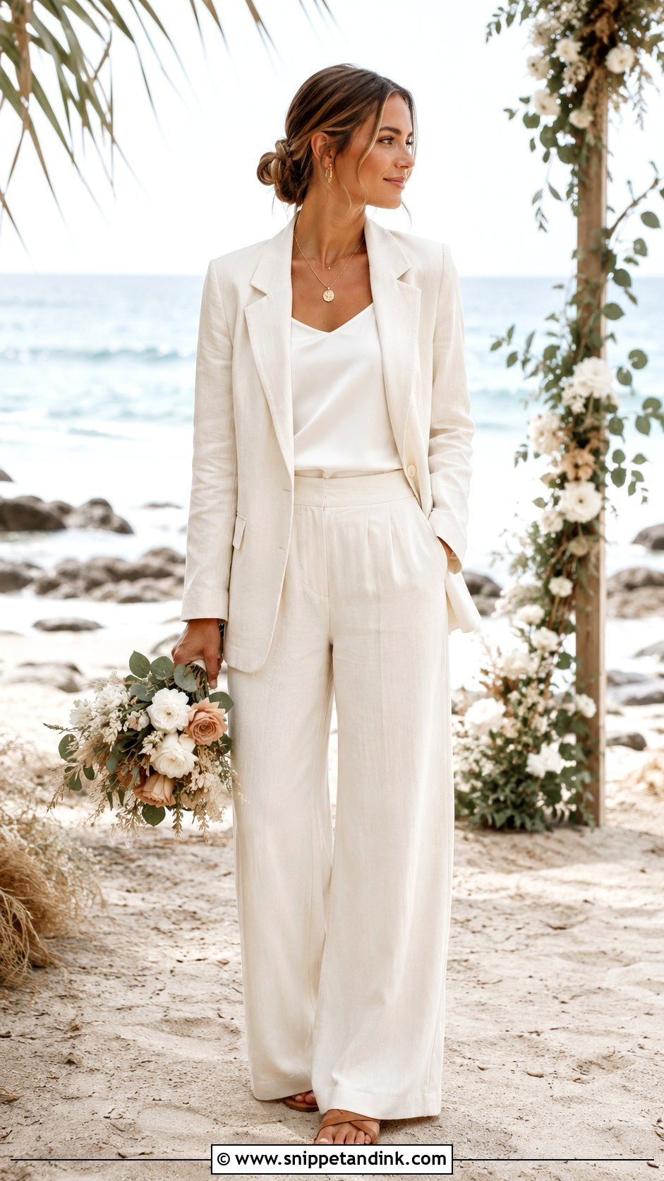 Cream Linen Wedding Suit - Snippet and Ink - 30 Lesbian Wedding Outfits