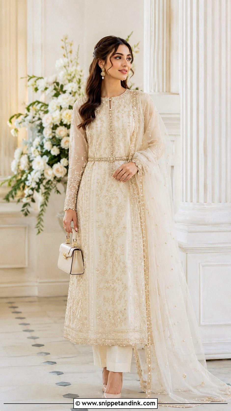 Cream Long Shirt Nikkah Dress - Snippet and Ink - 20 Dresses for Nikkah