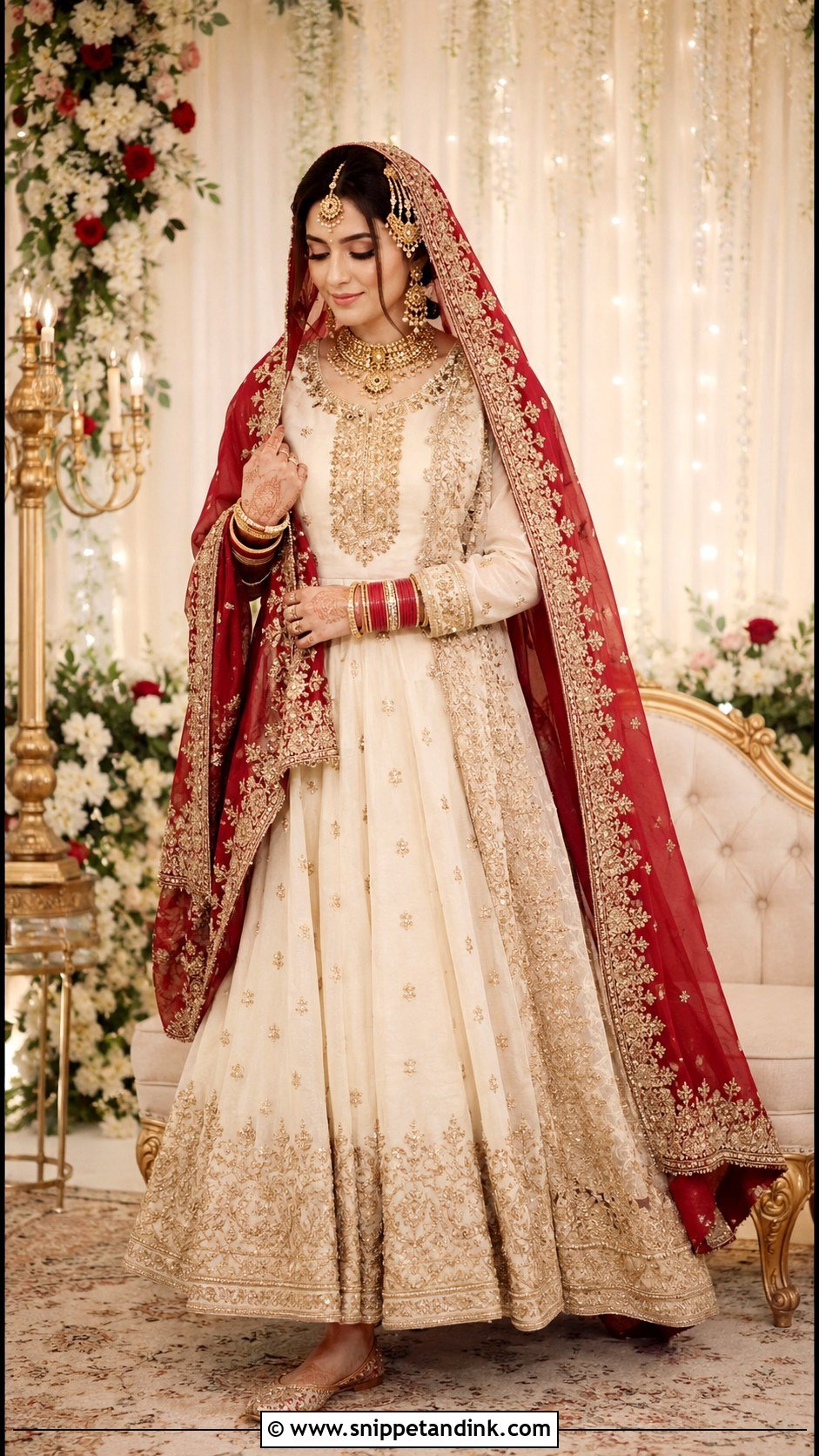 Cream Nikah Anarkali With Red Dupatta - Snippet and Ink - 25 Pakistani Nikah Bridal Wear Ideas
