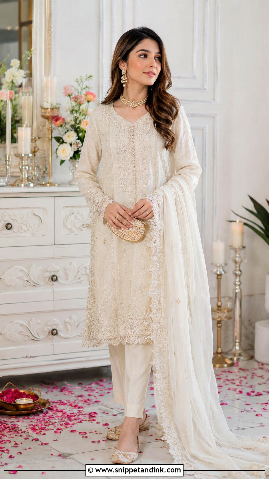 Cream Nikah Long Shirt Outfit - Snippet and Ink - 25 Pakistani Nikah Outfit Ideas
